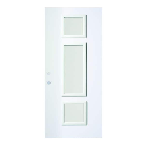 Stanley Doors 32 in. x 80 in. Marjorie Satin Opaque 3 Lite Painted White Right-Hand Inswing Steel Prehung Front Door
