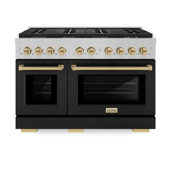 Autograph 48 in 6.7 cu. ft. Gas Range with 8-Burner DuoPro Cooktop and Dual Oven in Satin with Black Matte and Champagne