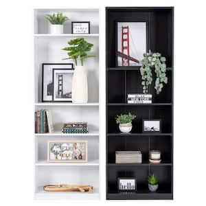 Teo 71in. Tall Black Wood Bookcase with 5-Adjustable Shelves