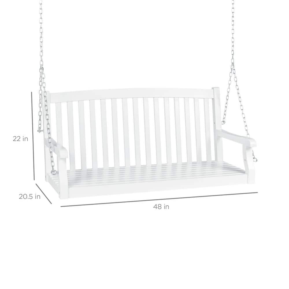 White Acacia Wood Outdoor Porch Swing with Steel Chains
