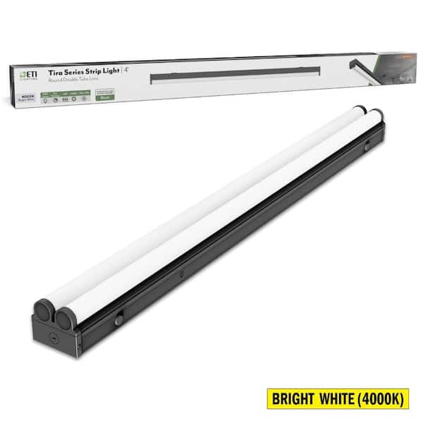 1-Pack 4 ft. Integrated LED Black Strip Light Fixture, 4500 Lumens, 40-Watt, 4000K Bright White, Round Double Tube Lens
