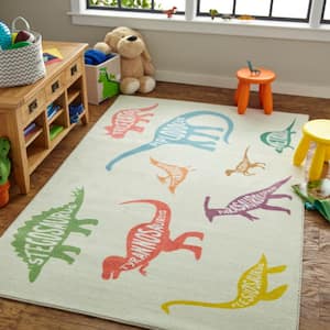 Dinosaurs Multi 3 ft. 4 in. x 5 ft. Contemporary Area Rug