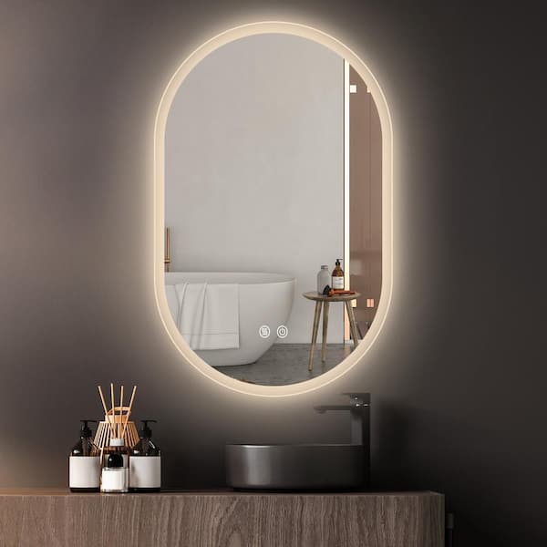 NTQ 24 in. W x 36 in. H Large Oval Frameless Backlit Wall Mounted Dimmable Anti-Fog LED Bathroom Vanity Mirror in Sliver