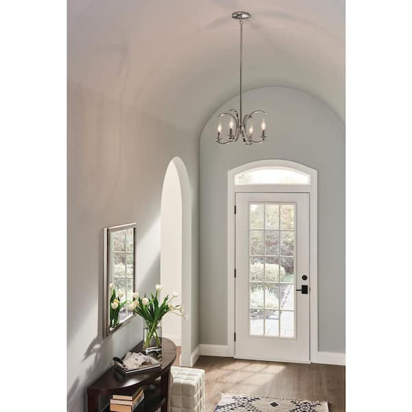 Cassadee 4-Light Chrome Contemporary Candle Kitchen Convertible Pendant Hanging Light to Semi-Flush