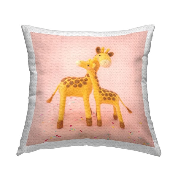Stupell Industries Pink Happy Giraffe Hugs Pink Square Outdoor Throw Pillow