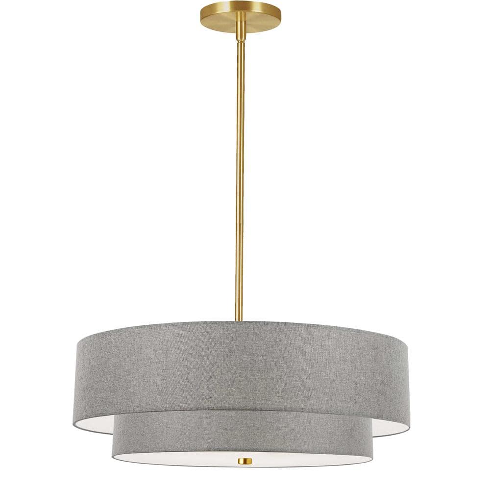 Aged Brass and Gray 2-Tier Drum Pendant Light