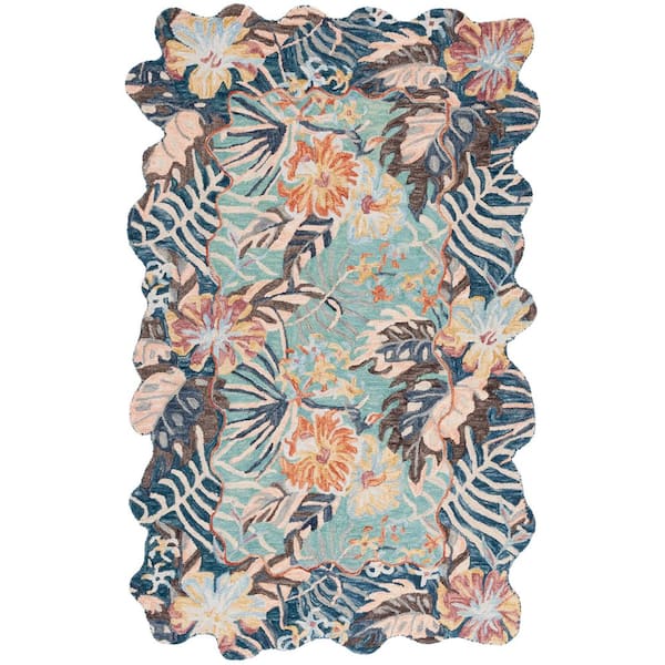 SAFAVIEH Jardin 5 ft. x 8 ft. Navy/Turquoise Floral Abstract Border Area Rug