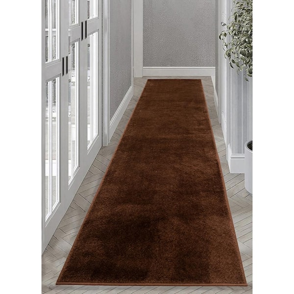 Unbranded Solid Euro Brown 26 in. x 17 ft. Your Choice Length Stair Runner