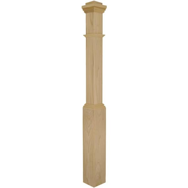 EVERMARK Stair Parts 4090 55 in. x 5 in. Unifinished Poplar Adjustable Base Box Newel Post for Stair Remodel