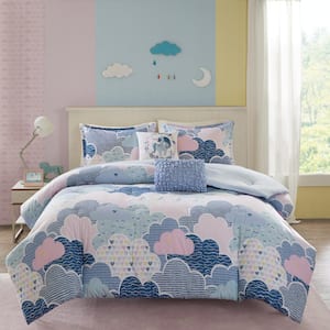 Bliss 4-Piece Blue 100% Cotton Twin Print Kids Comforter Set