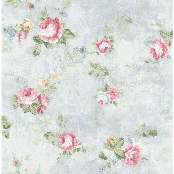 CASA MIA English Flowers Light Bleu and Multicolor Paper Non-Pasted Strippable Wallpaper Roll (Cover 56.05 sq. ft.)