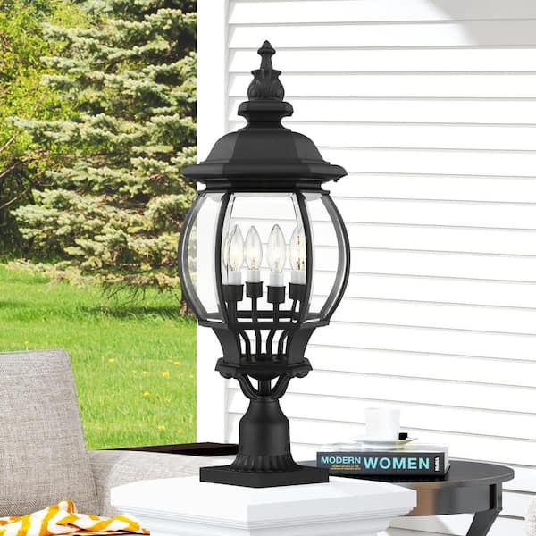 Yorkmont 4-Light Textured Black Cast Aluminum Hardwired Outdoor Waterproof Post Light