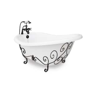 67 in. AcraStone Acrylic Slipper Clawfoot Non-Whirlpool Bathtub in White with Nuevo Base and Faucet in Old World Bronze