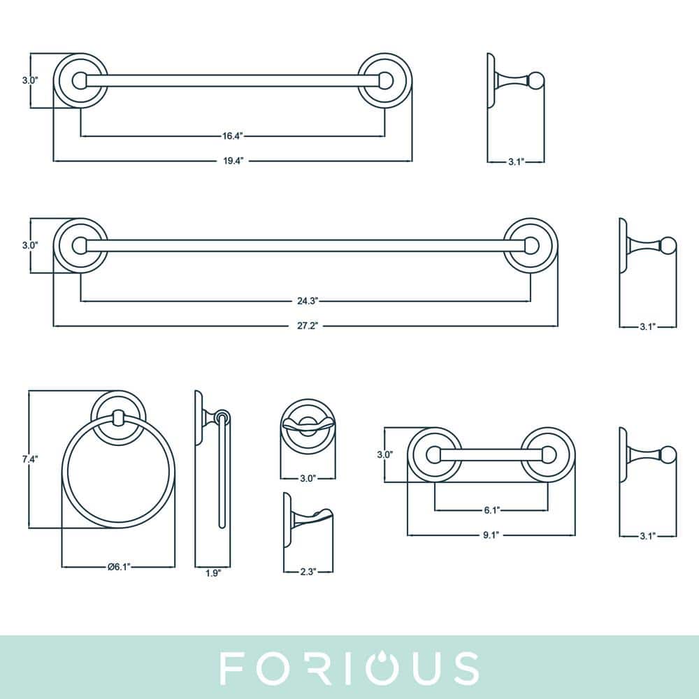 Brushed Chrome 3-Piece Bathroom Hardware Set