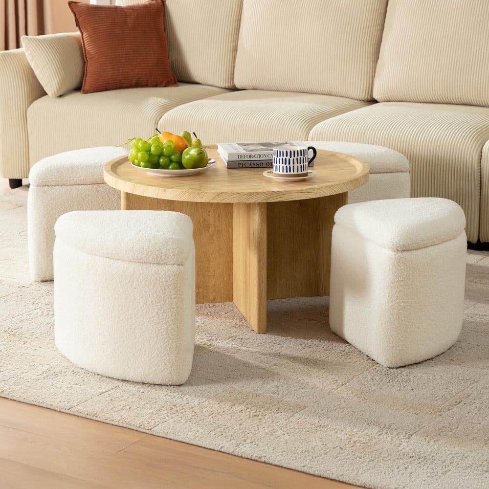 CHIC HOUSE Coffee Table Set Tabletop 31.5 in. White Round Wood