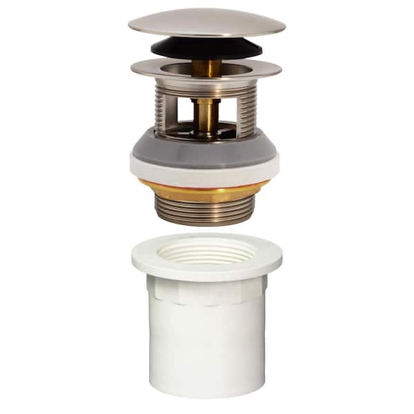Westbrass Integrated Overflow Drain 1-1/2 in. NPSM Coarse Thread Tip-Toe Mechanism with PVC Adapter in Satin Nickel