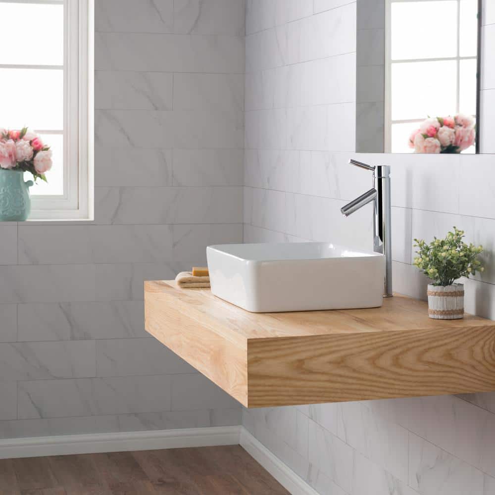 White Ceramic Rectangular Vessel Bathroom Sink