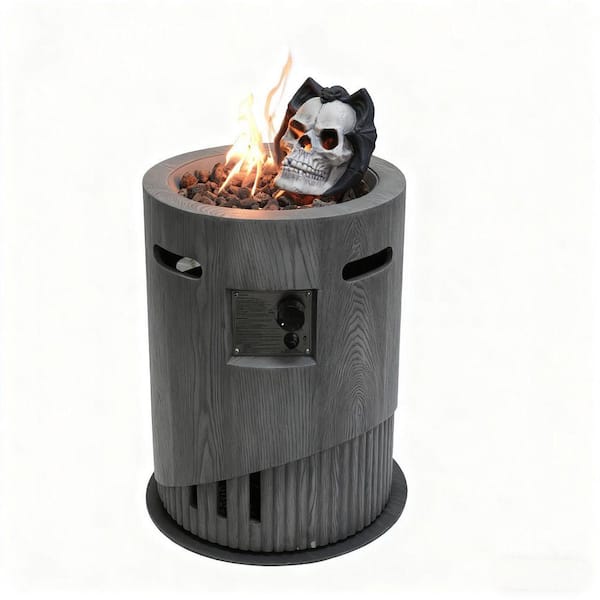 Round 20 in. 32,000 BTU Antique Dark Grey Magnesium Oxide Gas Outdoor Fire Pit with Lava Stones and Rainproof Cover