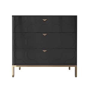 Black 32.28 in. H 3-Drawers Accent Storage Cabinet with Adjustable Feet-Pads