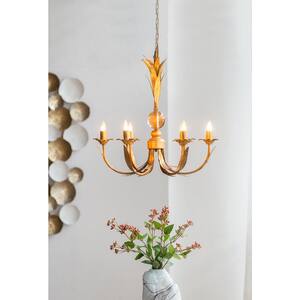 6-Light Gold Pendant Chandelier with Iron Shade