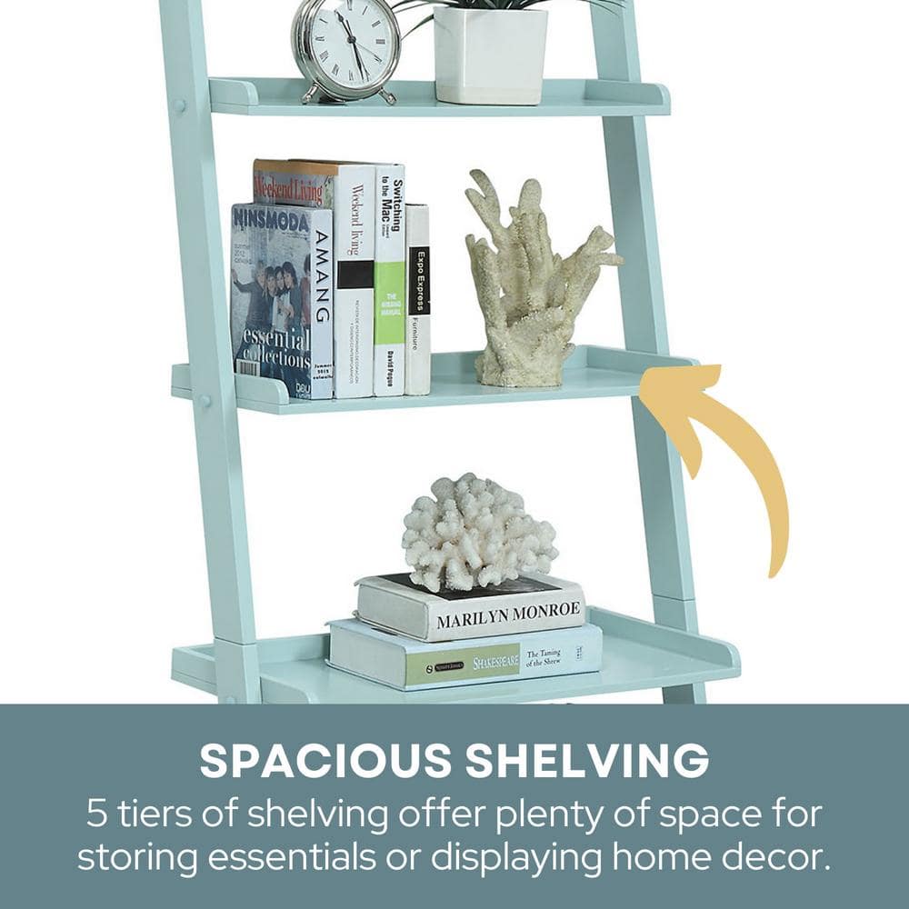 Gray Wood 5-Shelf Ladder Bookcase