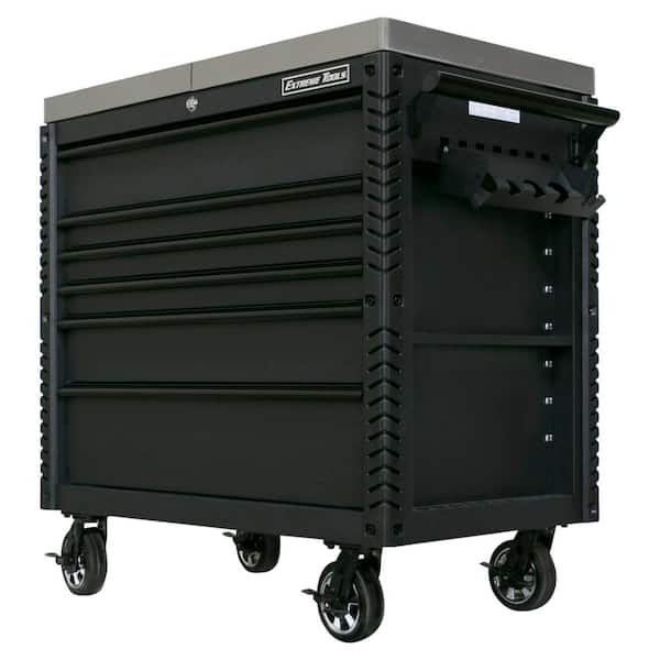 Extreme Tools EX Professional 41 in. 6-Drawer Tool Utility Cart with Stainless Steel Slider Top and Bumpers in Black