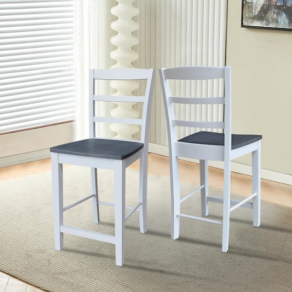 Madrid White/Heather Gray Solid Wood 24 in. Counter Stool