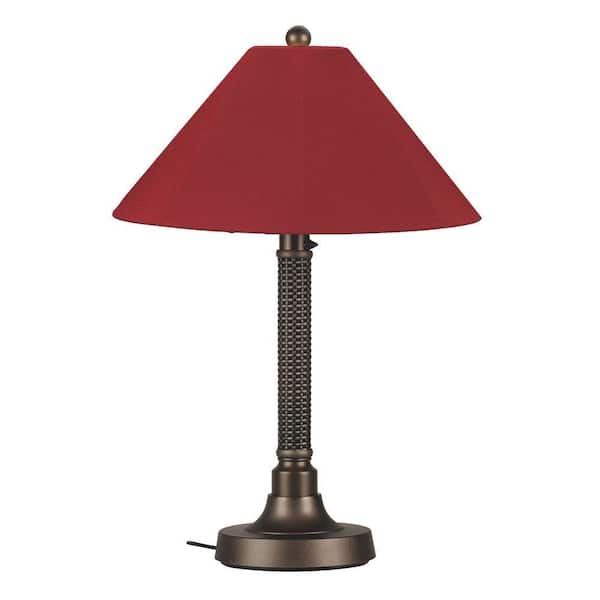 Patio Living Concepts Bahama Weave 34 in. Outdoor Dark Mahogany Table Lamp with Burgandy Shade-DISCONTINUED