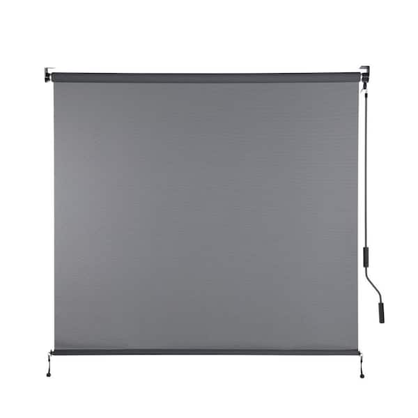 6 ft. x 8 ft. Gray Solar Fabric Roller Shades with Hand Crank, 95% UV Blocking