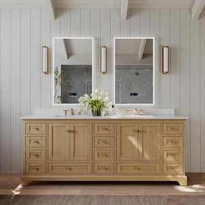 Audrey 84 in. W Bath Vanity in Oak with White Quartz Top