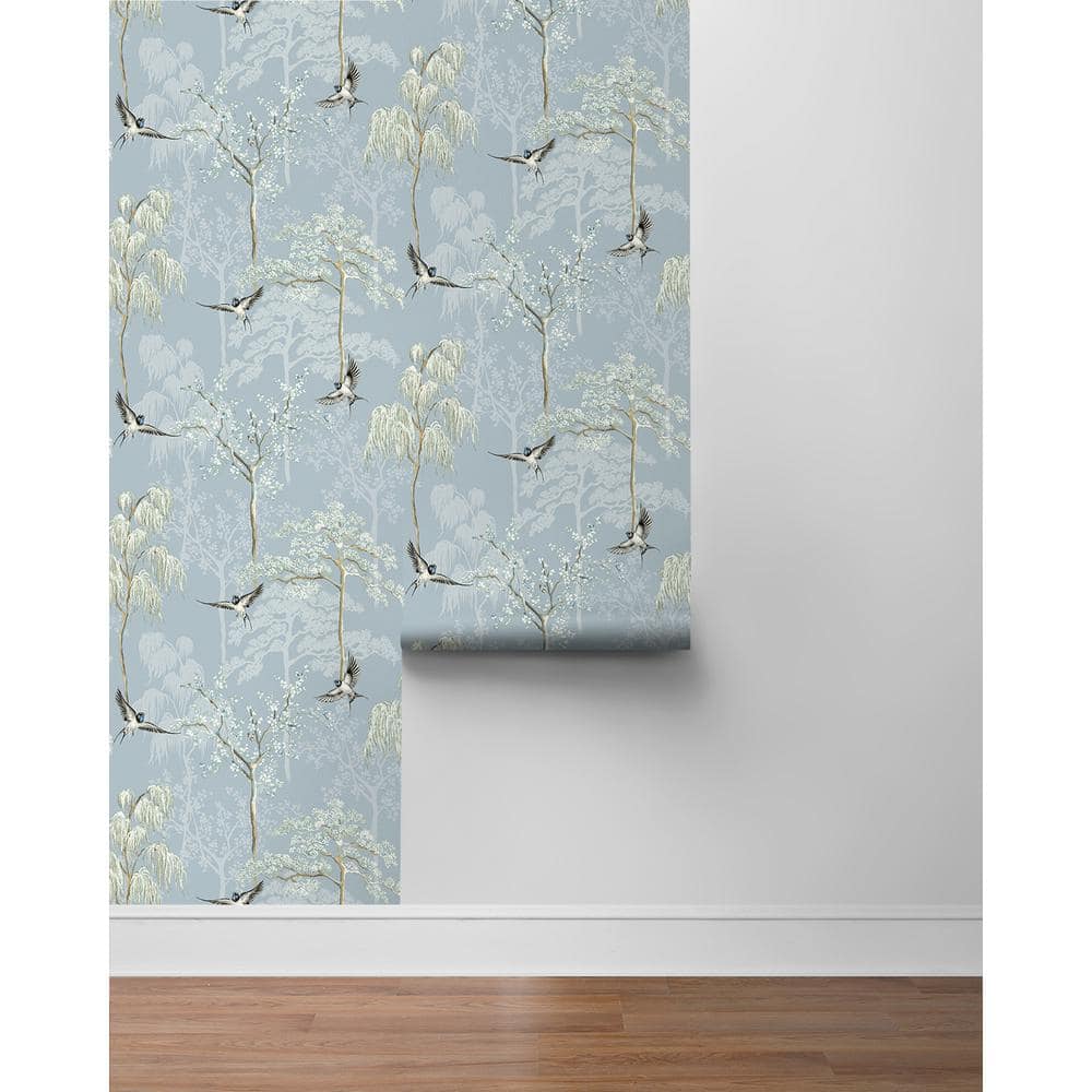 Light Blue Bird Garden Peel and Stick Wallpaper