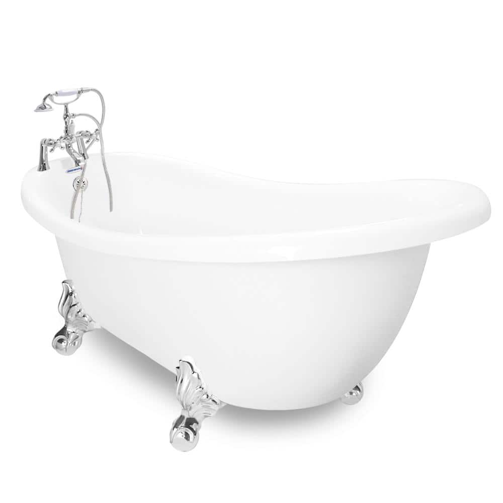 American Bath Factory 71 in. AcraStone Acrylic Slipper Clawfoot Non-Whirlpool Bathtub in White with Large Ball in Claw Feet Faucet in Chrome, White/Chrome -  BA-SLC71-900ACH