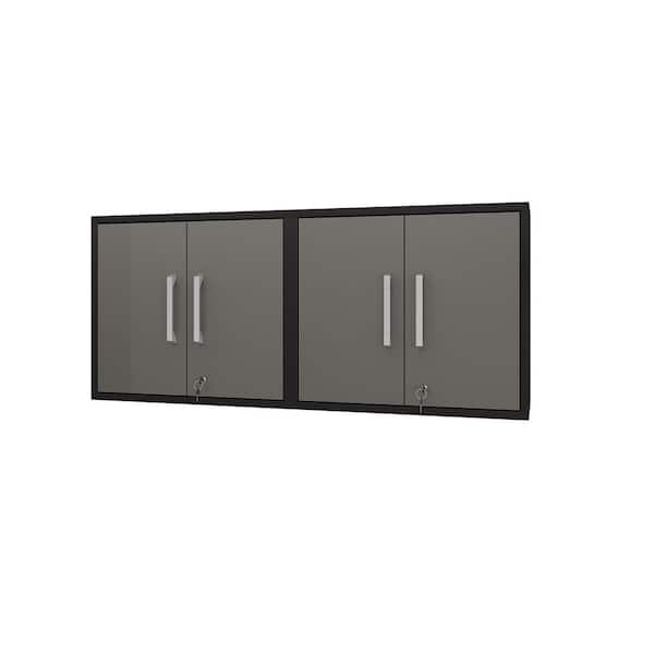 Manhattan Comfort Eiffel Particle Board Wall Mounted Garage Cabinet in Black and Grey (28.35 in. W x 25.59 in. H x 14.96 in. D) (Set of 2)