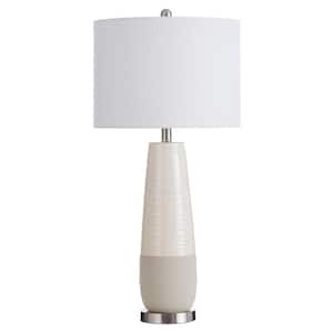 Evian 31 in. Speckled Cream, Greige, Brushed Silver Ceramic Table Lamp with Brushed Silver Base