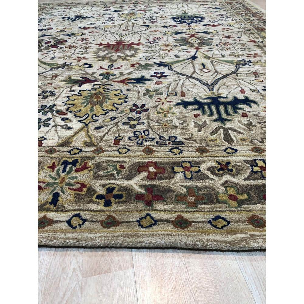 Ivory and Multicolor Hand-Tufted Wool 4' x 6' Area Rug
