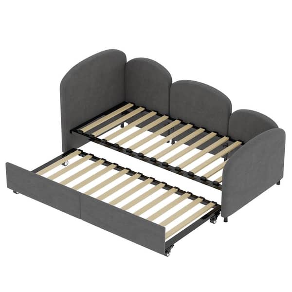Modern Gray Velvet Upholstered Wood Frame Twin Platform Bed with Storage