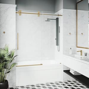 Elan 56 to 60 in. W x 66 in. H Sliding Frameless Tub Door in Matte Brushed Gold with 3/8 in. (10mm) Clear Glass