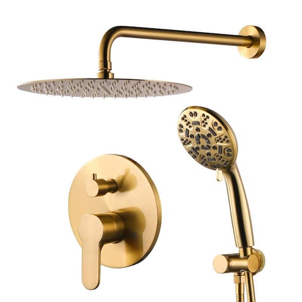 Wall Mount 8-Spray 12 in. Fixed Shower Head and Handheld Shower Head in Gold