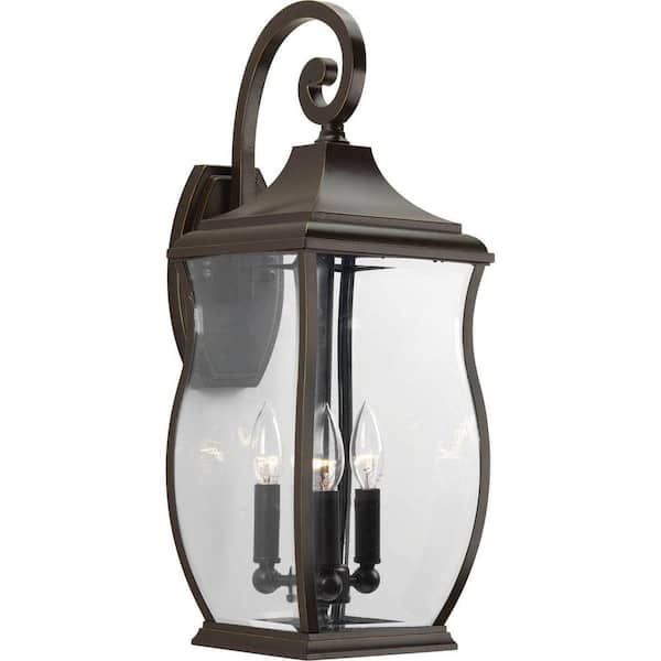 Progress Lighting Township Collection 3-Light Oil Rubbed Bronze Clear Beveled Glass New Traditional Outdoor Large Wall Lantern Light