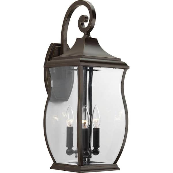 Township Collection 3-Light Oil Rubbed Bronze Clear Beveled Glass New Traditional Outdoor Large Wall Lantern Light