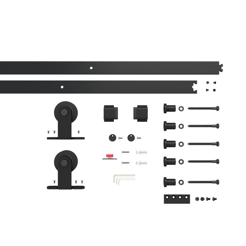 84" x 84" Black Aluminum Frame Double Sliding Barn Door with Frosted Glass