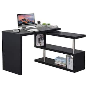 45 in. L-Shaped Black Writing Computer Desk with Storage Shelf