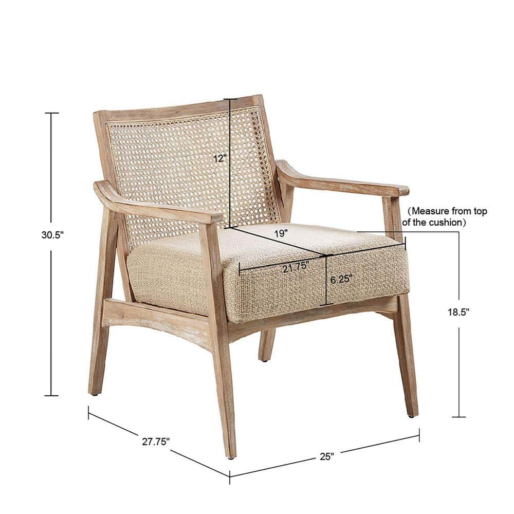 Light Brown Wood and Cane Mid-Century Accent Chair