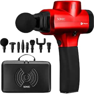 Percussion 5-Speed Handheld Body Massager with 8 Interchangeable Heads in Red