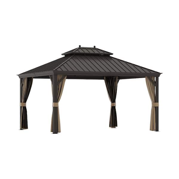 ToolCat 12 ft. x 14 ft. Brown Hardtop Gazebo, Outdoor Cedar Wood