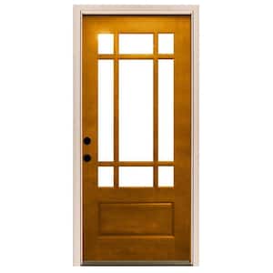 32 in. x 80 in. Craftsman 9 Lite Stained Mahogany Wood Prehung Front Door