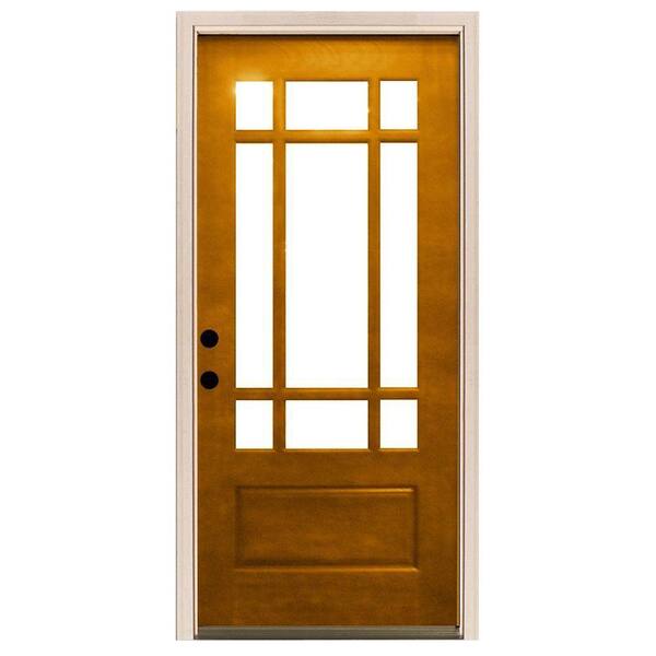 Steves & Sons 32 in. x 80 in. Craftsman 9 Lite Stained Mahogany Wood Prehung Front Door