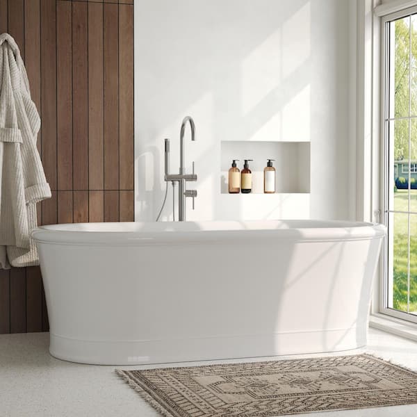 Double Handles Floor Mounted Free Standing Tub Faucets with Hand Shower in Brushed Nickel (Valve Included)