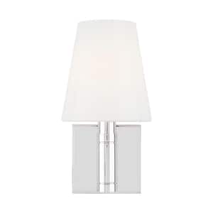 Beckham Classic Square 4.5 in. W. 1-Light Polished Nickel Bathroom Vanity Light with White Milk Glass Shade