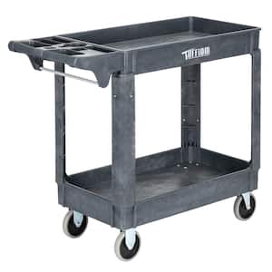 550 lb. Capacity 2-Tier Plastic 4-Wheeled Utility Cart in Dark Grey